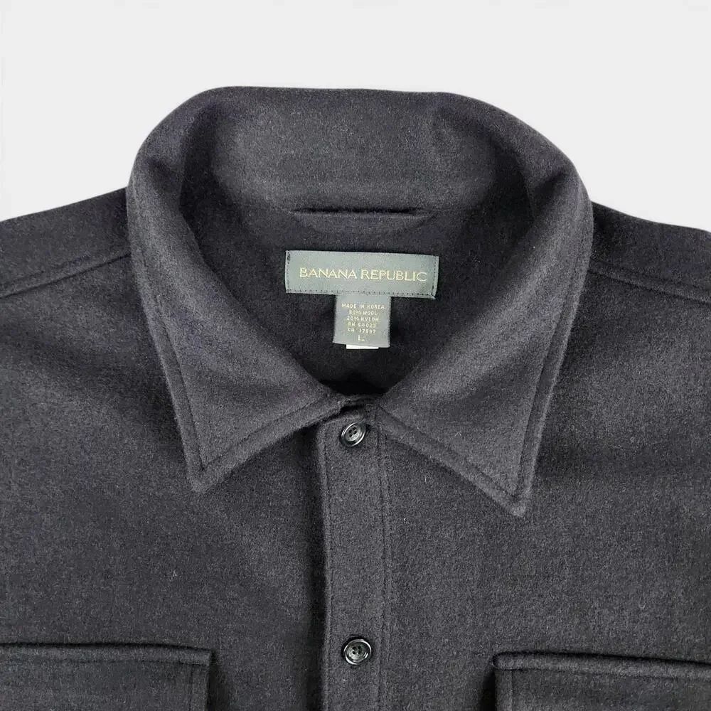 Y2K Banana Republic Wool Shirt Jacket Mens Large Black Military Overshirt Korea